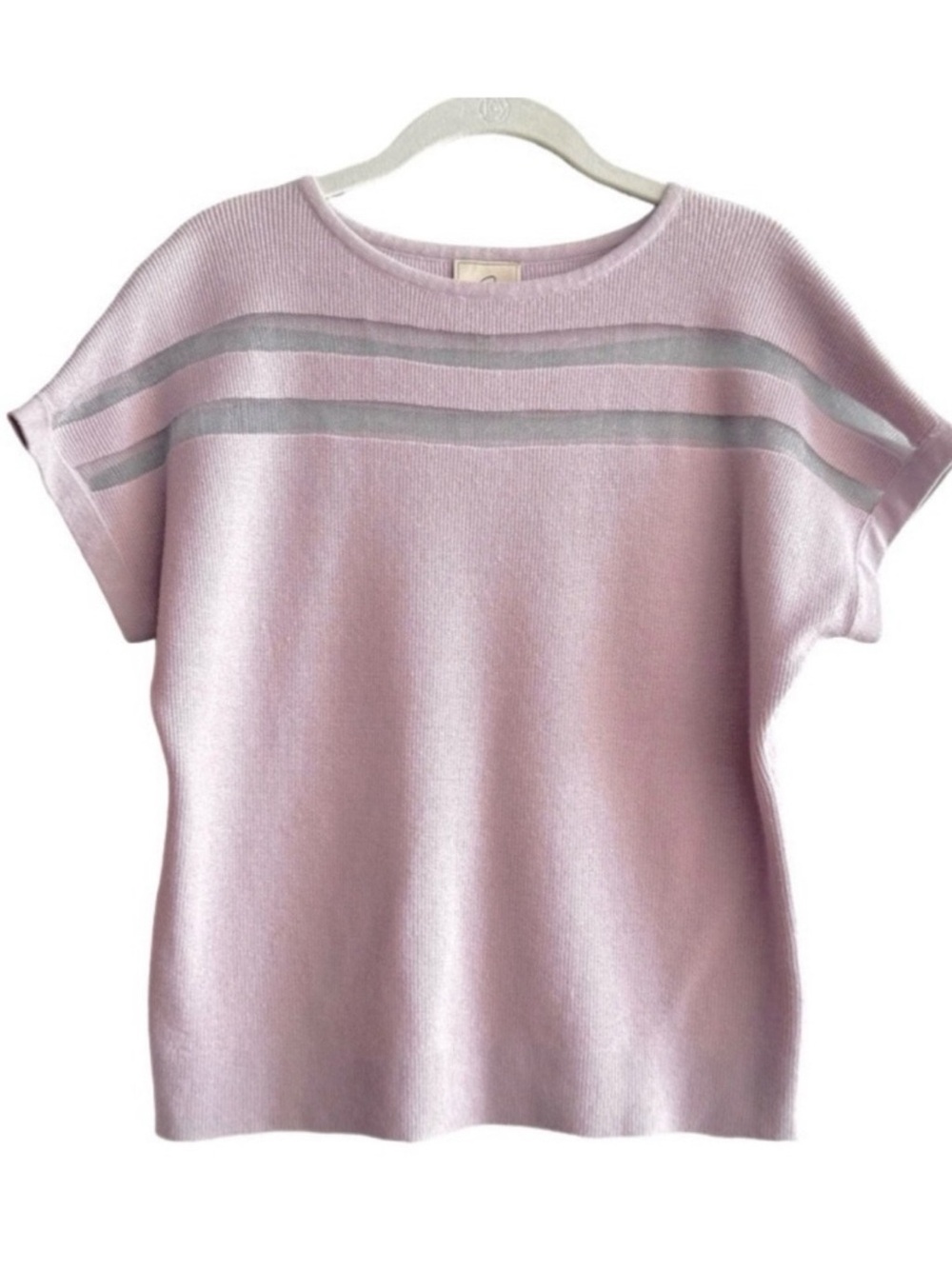 Sioni Short Sleeve Sweater Mesh Detail Pullover Lavender Purple Size M